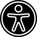 Black and white image of Access Icon, a human figure in a circle