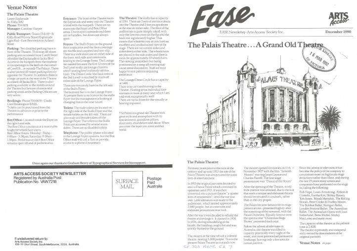 Image of Arts Access Victoria - Arts Access Society Inc.- EASE Entertainment Access Service Newsletter December 1990