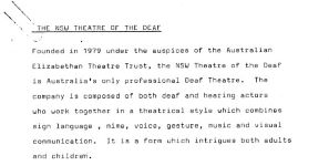 Image of New South Wales Theatre of the Deaf Programme 1982