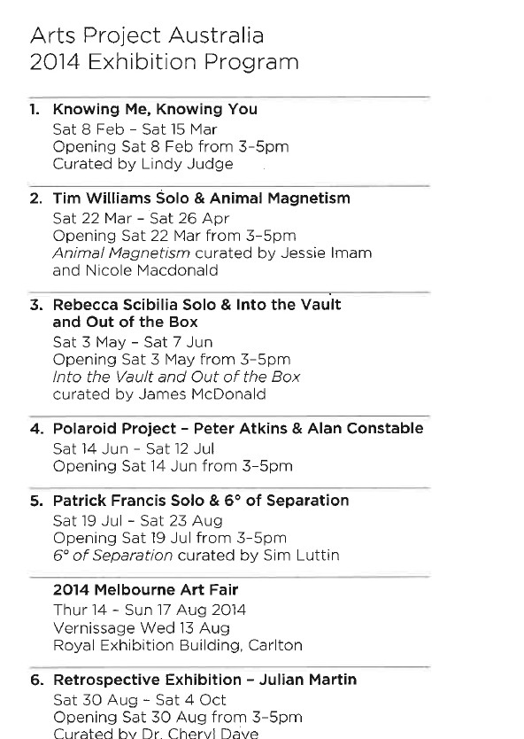 Image of Arts Project Australia - 2014 Exhibition Program - Promotional Flyer