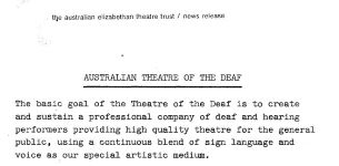 Image of Australian Theatre of The Deaf - Australian Elizabethan Theatre Trust News Release - NSW Theatre of the Deaf 1982