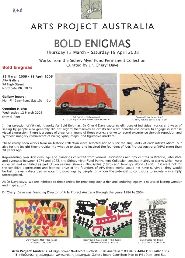 Image of Arts Project Australia -  Bold Enigmas Exhibition 2008 Promotional Flyer