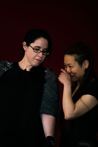 Image of Bree Hadley and WeiZen Ho at Transmission Workshop, led by Weizen Ho and Joshua Pether, as part of Last Avant Garde project, Meeting Place Arts & Disability Forum, Alice Springs 2018 - Copyright Eddie Paterson University of Melbourne