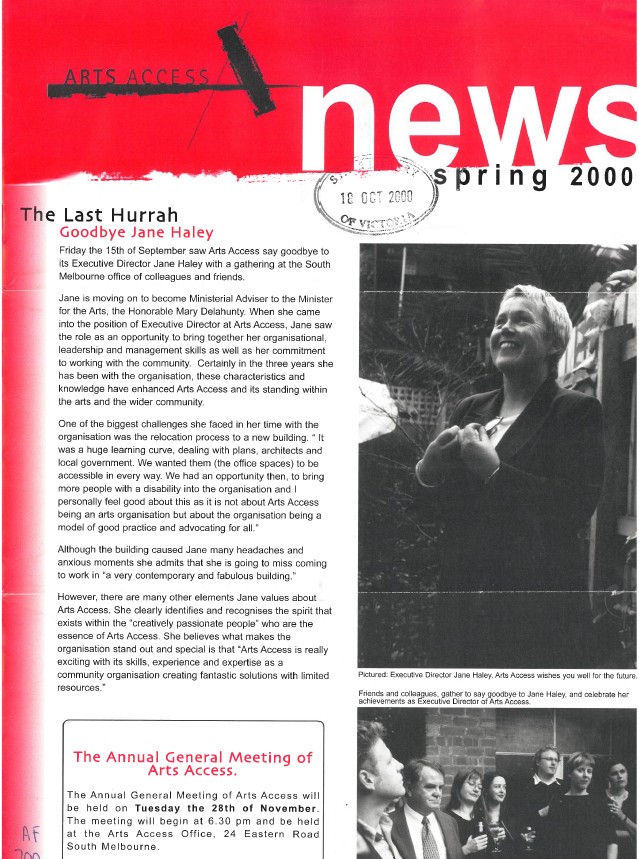 Image of Arts Access Victoria - Access Newsletter Spring 2000