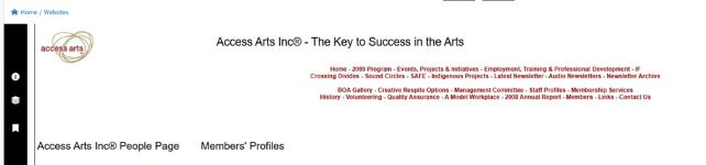 Image of Access Arts - Members Profiles 2009 webpage