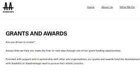 Image of Access Arts - Grants webpage, 2022