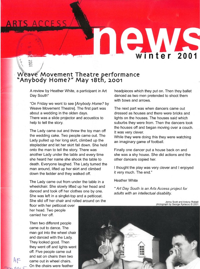 Image of Arts Access Victoria - Access Newsletter Winter 2001