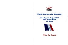 Image of Tutti Arts 'Tutti Storms The Bastille' 2008 Menu