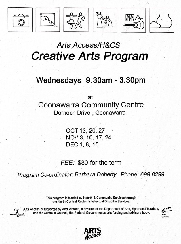 Image of Arts Access Victoria - Creative Arts Program Goonawarra - Promotional Flyer