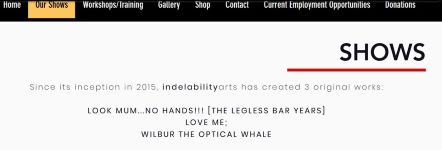Image of Indelability Arts - Shows webpage