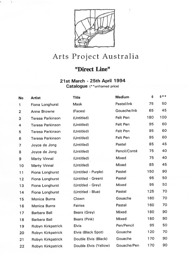 Image of Arts Project Australia - Direct Line Exhibition 1994 - Programme/Catalogue