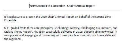 Image of Second Echo Ensemble - Chair's, Creative Producer's and Financial Reports 2019