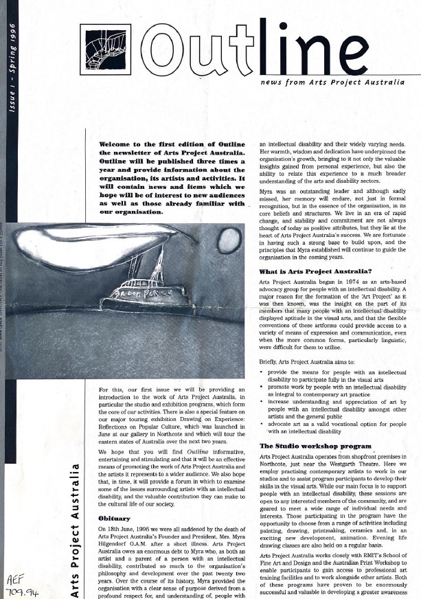Image of "Arts Project Australia - Outline - News - 1996 Spring - Iss1"