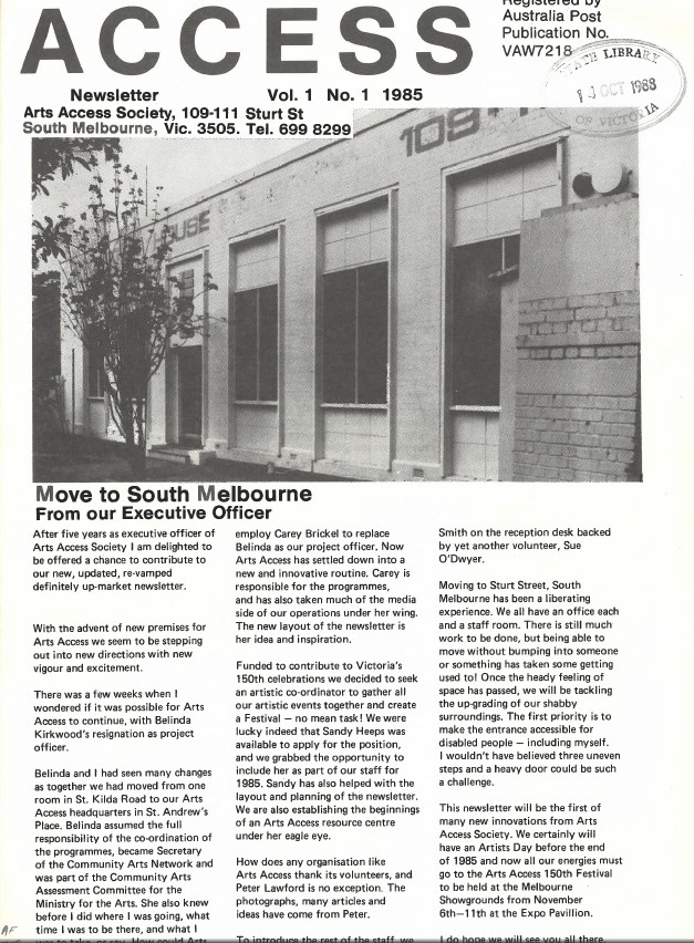 Image of Arts Access Victoria - Arts Access Society Inc. - Access Newsletter Vol.1 No.1 1985