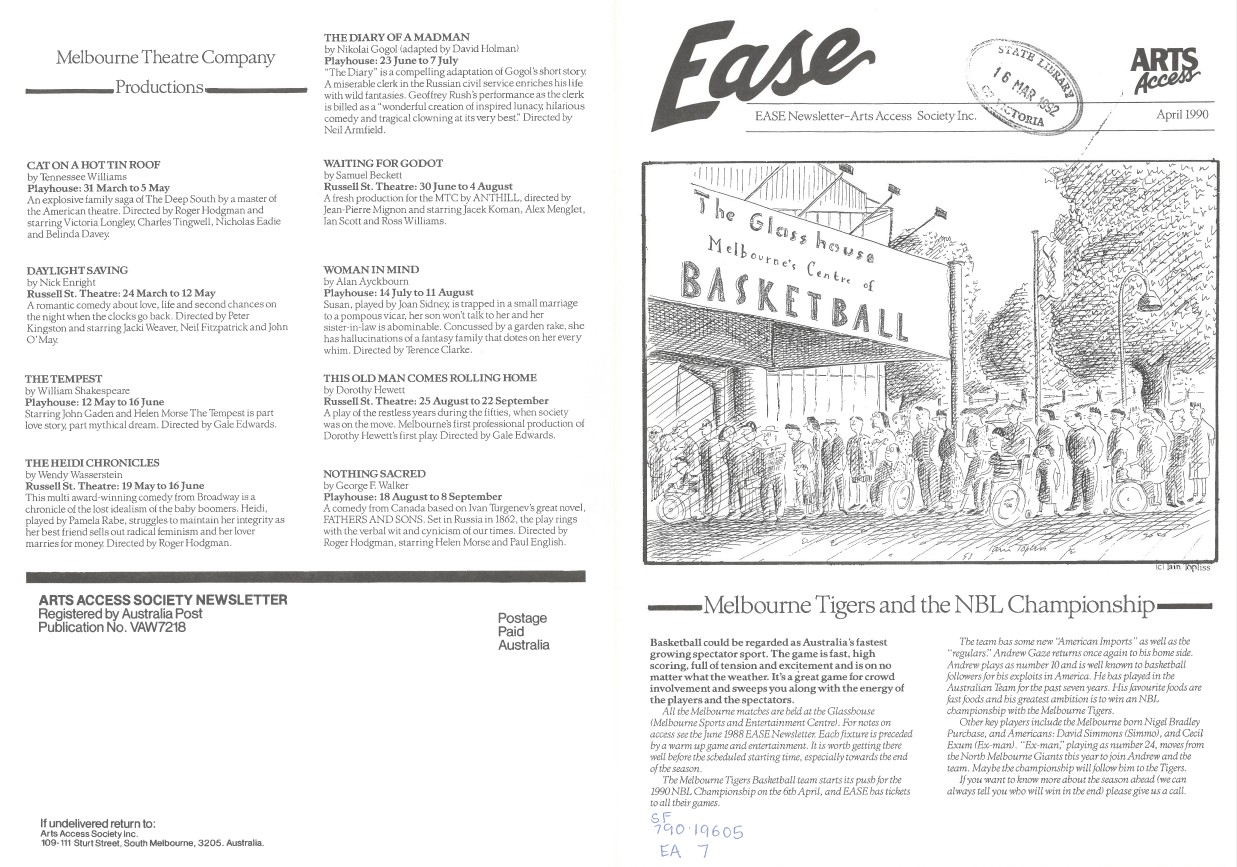 Image of Arts Access Victoria - Arts Access Society Inc.- EASE Entertainment Access Service Newsletter April 1990