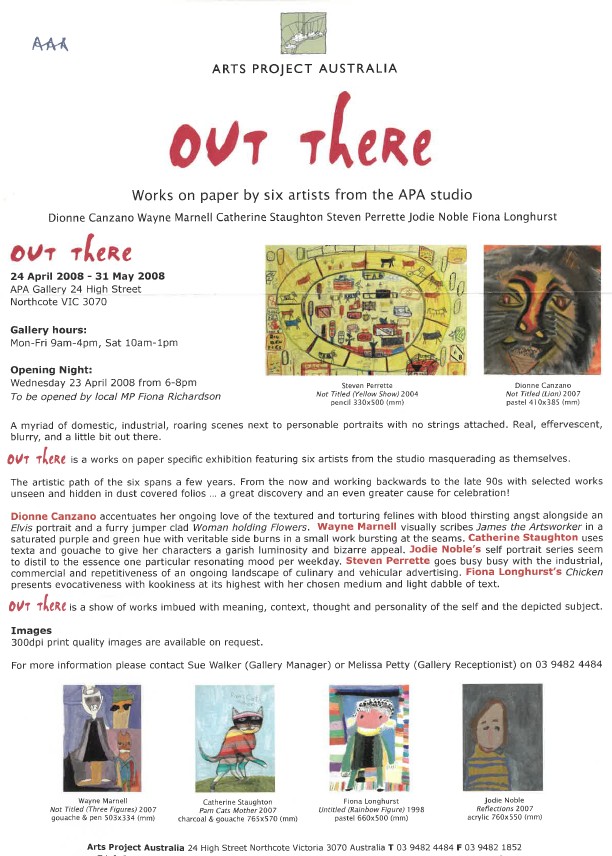 Image of Arts Project Australia - Out There Exhibition 2008 - Promotional Flyer