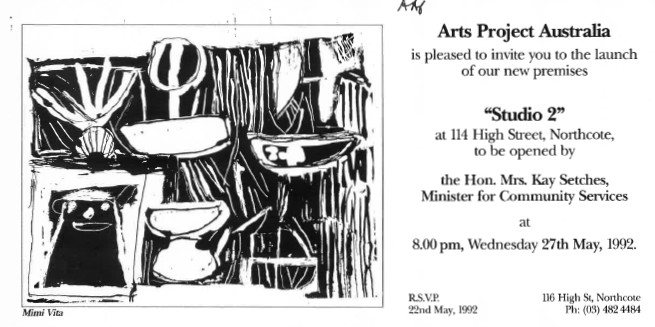 Image of Arts Project Australia - Studio 2 Exhibition 1992 - Promotional Card