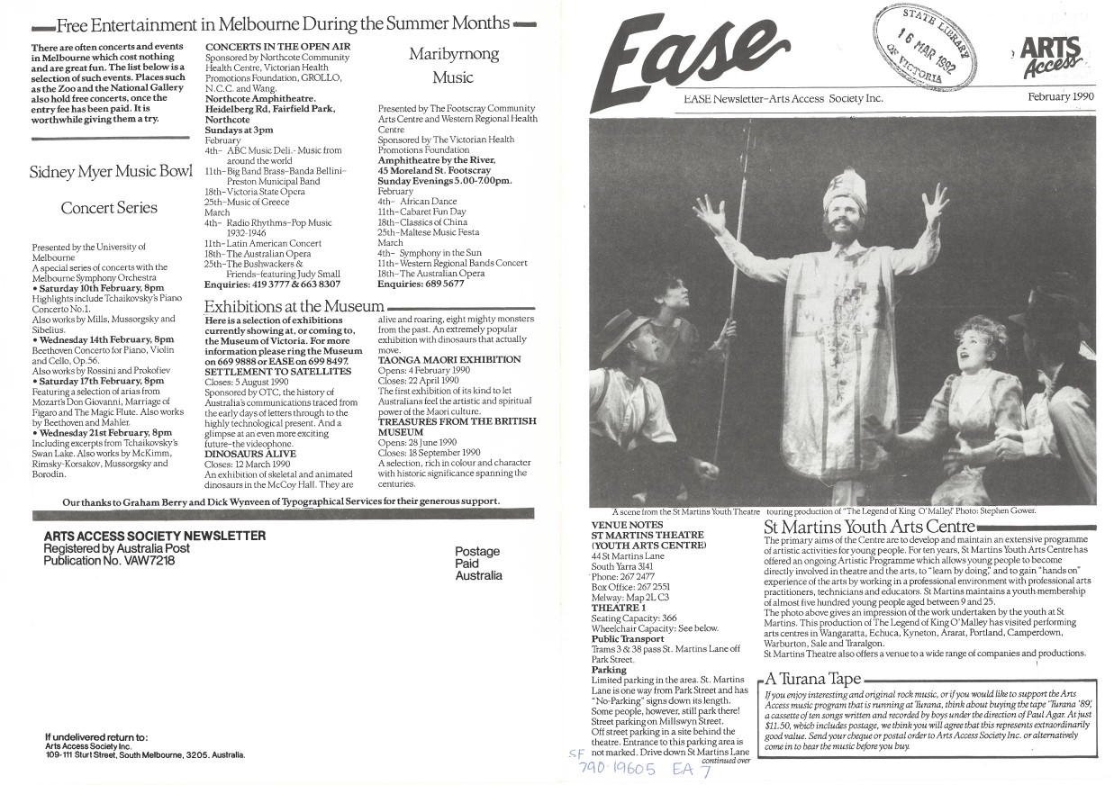 Image of Arts Access Victoria - Arts Access Society Inc.- EASE Entertainment Access Service Newsletter February 1990