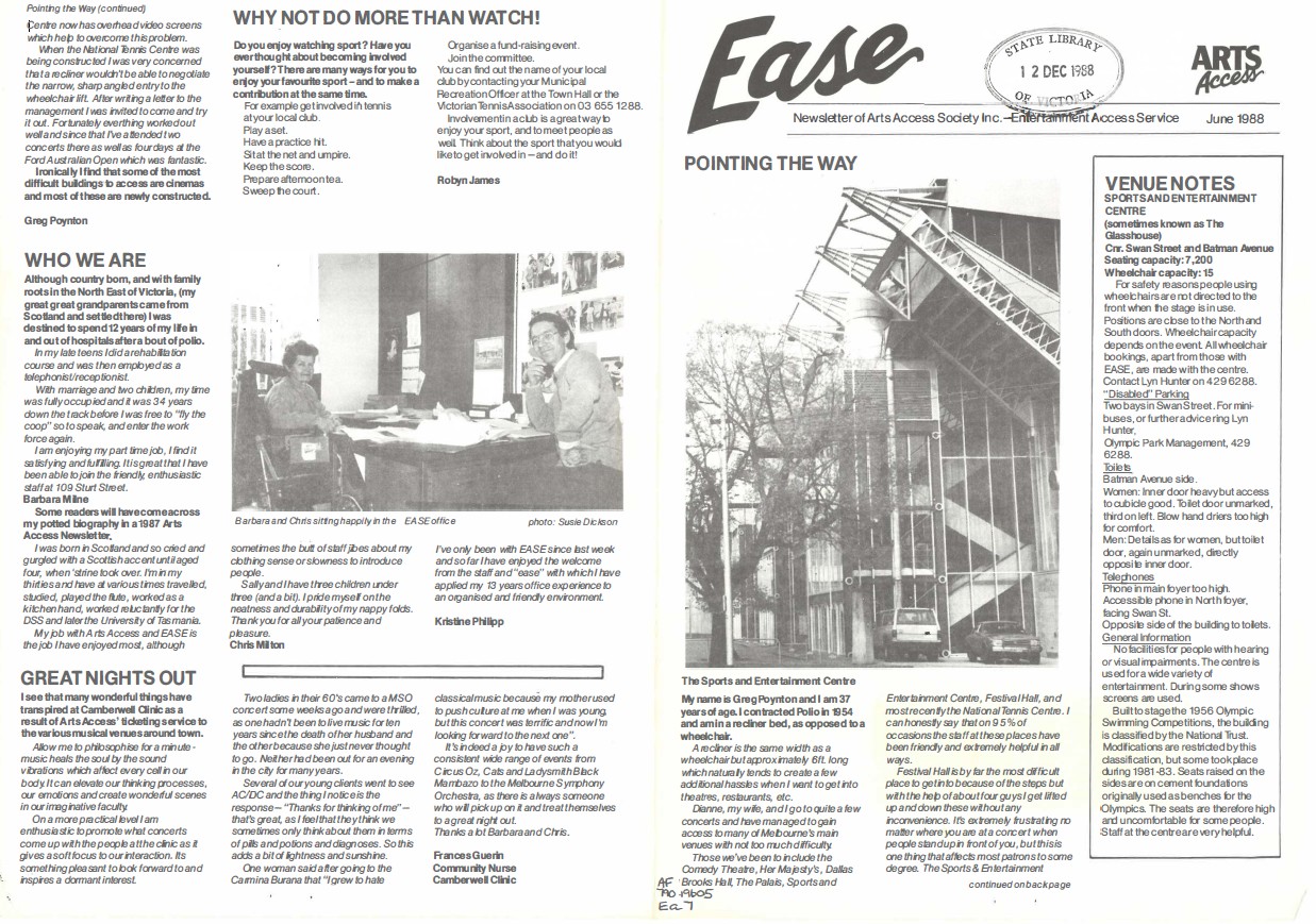 Image of Arts Access Victoria - Arts Access Society Inc.- EASE Entertainment Access Service Newsletter June 1988