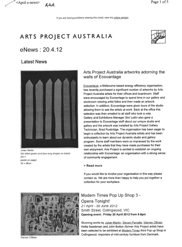 Image of Arts Project Australia - ENews - 20120420