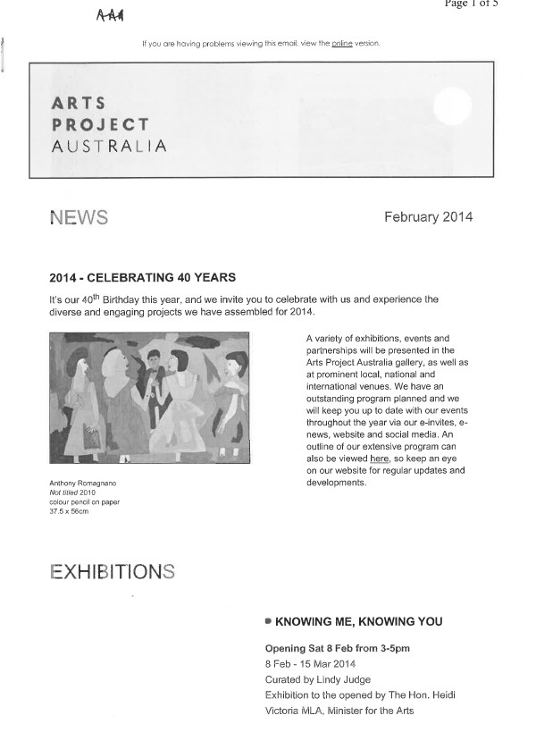 Image of Arts Project Australia eNews 20140205