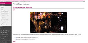 Image of Accessible Arts Annual Reports Archive webpage