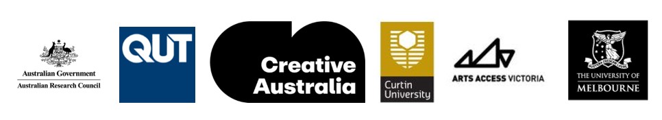Image of logos for Australian Research Council (ARC), Queensland University of Technology (QUT), Creative Australia, Curtin University, and University of Melbourne