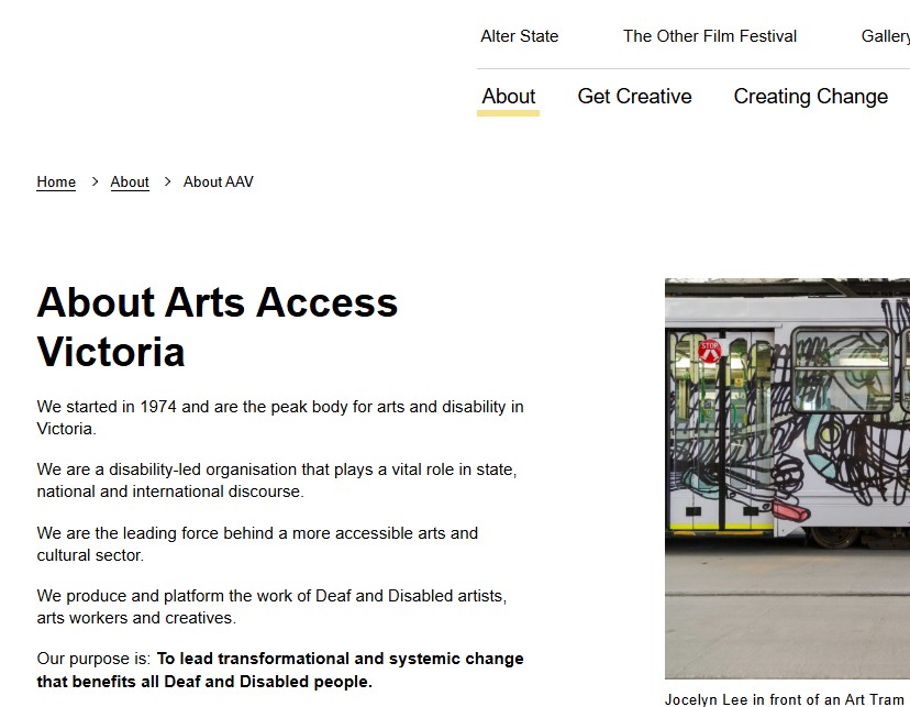 Image of Arts Access Victoria -  News 2019 - 2024, captured 2024 webpage