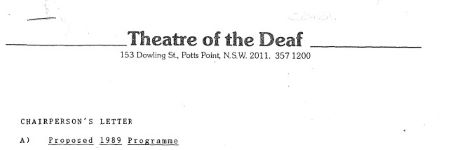 Image of Australian Theatre of The Deaf - Chairpersons Letter 1988