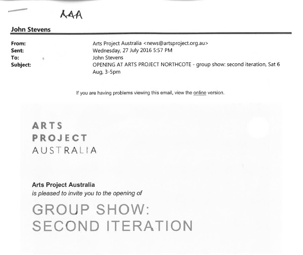 Image of "Arts Project Australia - Second Iteration GroupShow 2016 - Email Promotional Flyer"