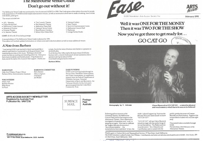 Image of Arts Access Victoria  - Arts Access Society Inc.- EASE Entertainment Access Service Newsletter February 1991