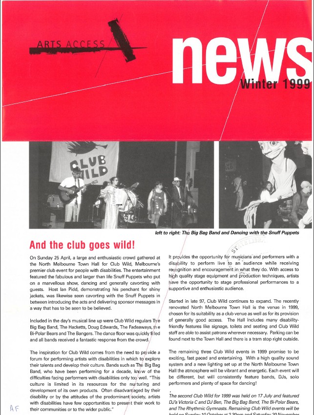 Image of Arts Access Victoria - Access Newsletter Winter 1999