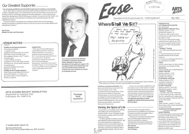 Image of Arts Access Victoria - Arts Access Society Inc.- EASE Entertainment Access Service Newsletter May 1988