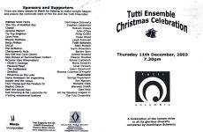Image of Tutti Ensemble Choir - 'Christmas Celebration Concert' 2003 Program