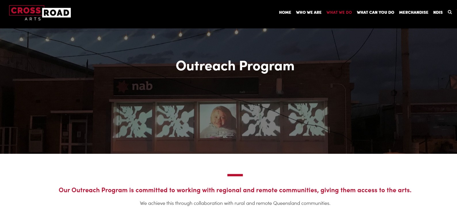Image of Crossroad Arts website - Outreach  - captured 2024