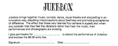 Image of Australian Theatre of The Deaf - Jukebox - Attendance Permission Slip