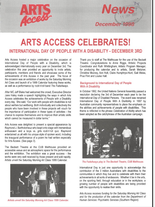Image of Arts Access Victoria - Access Newsletter December 1998