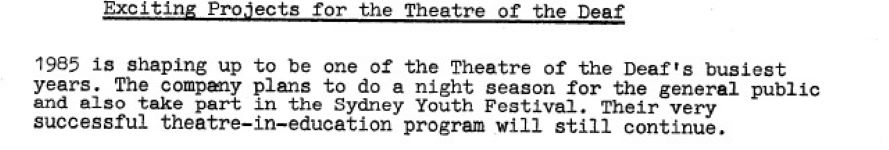 Image of Australian Theatre of The Deaf - Exciting Projects For The Theatre Of The Deaf 1985