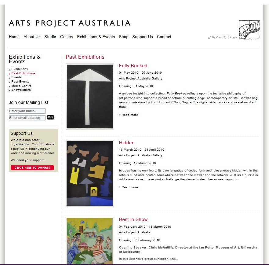 Image of Arts Project Australia website - Past Exhibitions 2005 - 2010