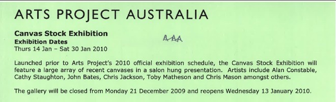 Image of Arts Project Australia - Canvas Stock Exhibition 2010 - Promotional Card