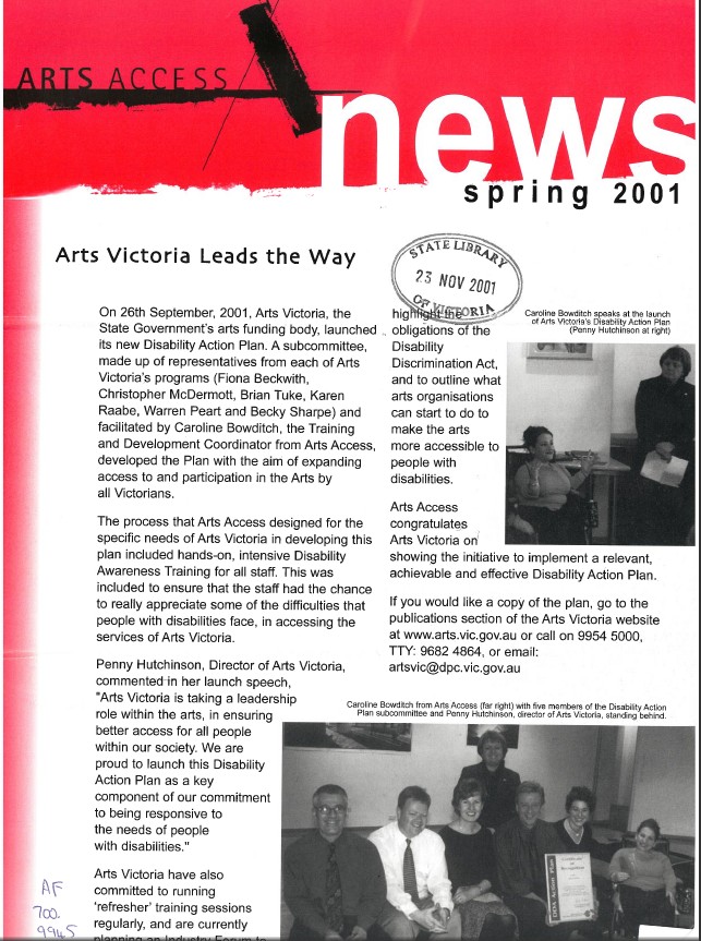 Image of Arts Access Victoria - Access Newsletter Spring 2001