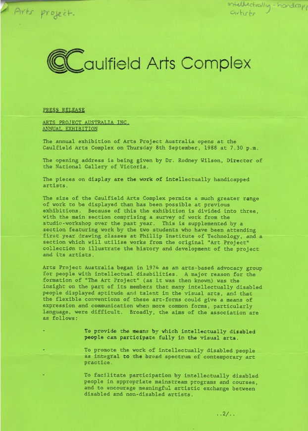 Image of Arts Project Australia - Annual Exhibition 1988 - Promotional Flyer