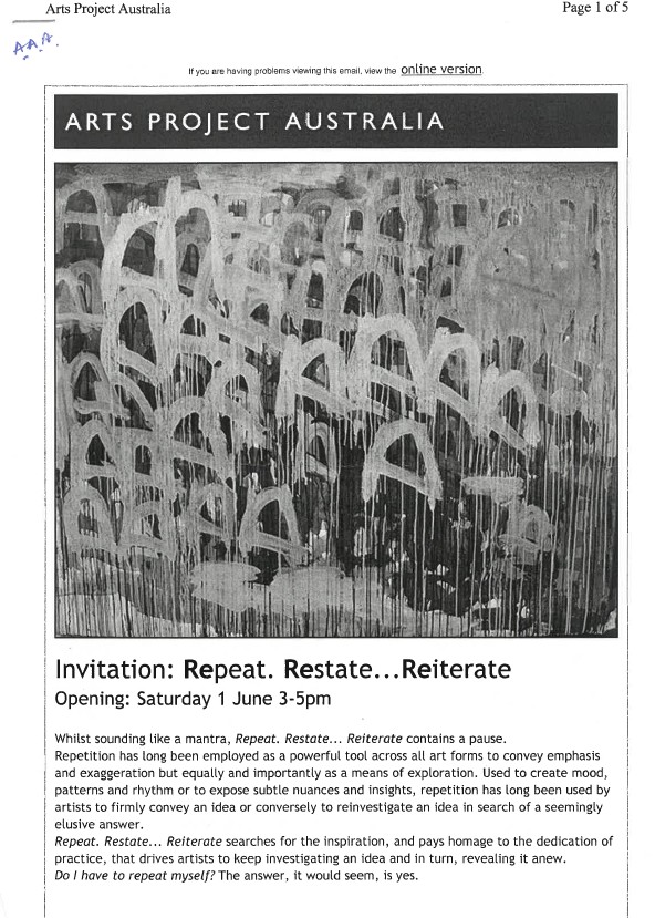 Image of Arts Project Australia - Repeat Restate Reiterate - Email - Promotional Flyer