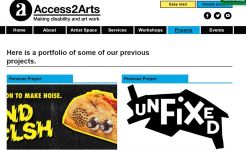 Image of Access2Arts (Arts in Action) Previous Projects archive as first added to website in 2004