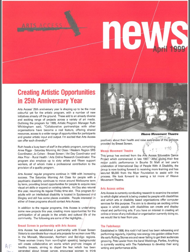 Image of Arts Access Victoria - Access Newsletter April 1999