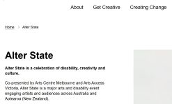 Image of Arts Access Victoria -  Alter State webpage, captured 2022