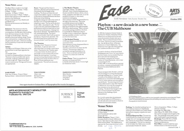 Image of Arts Access Victoria - Arts Access Society Inc.- EASE Entertainment Access Service Newsletter October 1990