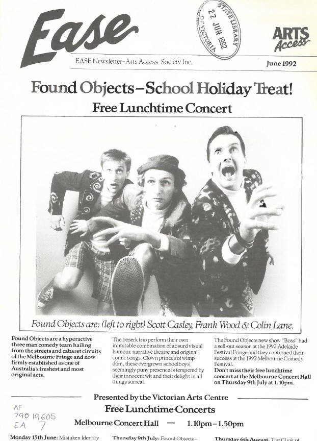 Image of Arts Access Victoria EASE Entertainment Access Service Newsletter June 1992