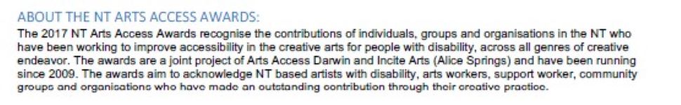 Image of Incite Arts - NT Arts Access Awards and Certificates of Commendation 2017