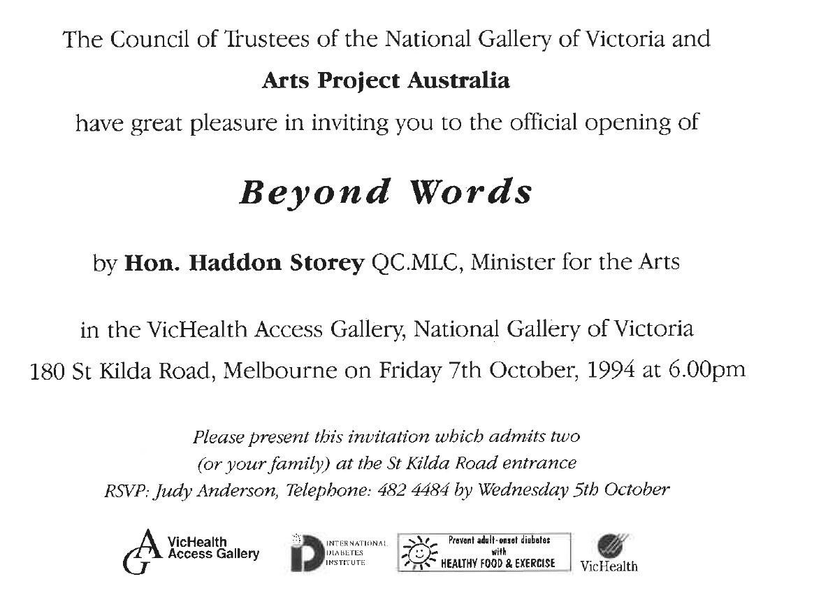 Image of Arts Project Australia - Beyond Words Exhibition 1994- Promotional Card
